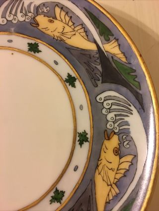 M Z Austria Hand Painted Plate Fish - Antique - 8 1/2” Artist Signed Olivia Orr 3