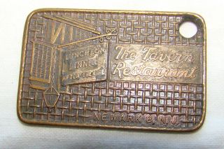 Antique The Tavern Restaurant Newark,  N.  J.  Metal Coat Check Tag 1920 