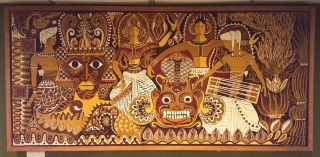 Rare Art Tapestry - Ananda Abevicone & Arti Anka - Tribal - Wood Frame - Large