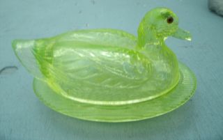 Lime Green Glass Hen On A Nest Candy Dish Rare