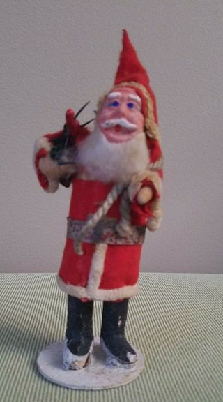 Vintage Antique Santa Claus Figurine With Sack And Holly Made In Japan -.