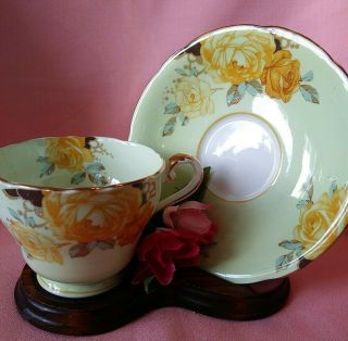 Vintage Aynsley Handpainted Yellow Roses Bone China Tea Cup & Saucer Set