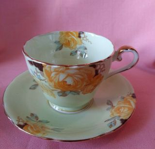 Vintage Aynsley Handpainted Yellow Roses Bone China Tea Cup & Saucer Set 2