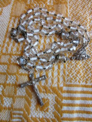 Antique French Art Nouveau Sterling Silver/glass Pearls Beads Rosary 20 Inches