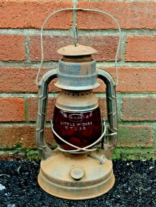 Antique Lantern Dietz Little Wizard Red Globe Kerosene Lamp