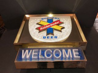 Rare 60s 70s Ruppert Knickerbocker Welcome Beer Bar Light Advertising Wall Sign