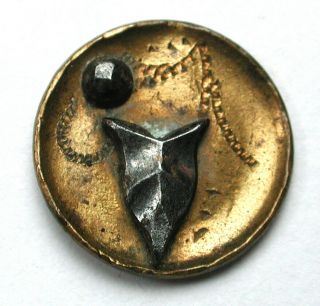 Antique Brass Cup Button With Cut Steel Ivy Leaf Design - 9/16 "