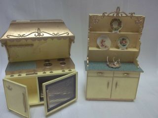 Vintage Ideal Doll House Furniture - Mini Stove Unit And Hutch/sideboard