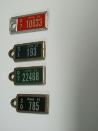 Iowa Dav License Plates,  1963,  1964,  1965,  1966 Minature Plates For Keychain Rare