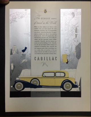 1932 Auto Cadillac V16 Coupe Car Art Deco Design Fashion Dine Vintage Ad Rare