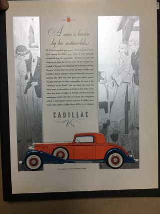 1932 Auto Cadillac La Salle Coupe Car Art Deco Spring Design Vintage Ad Rare
