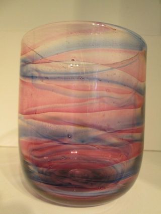 Rare Isle Of Wight Studio/art Glass Pink & Blue Swirls Bell Vase Michael Harris