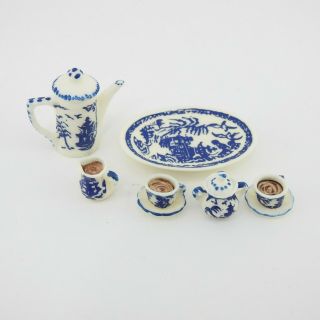 Vintage Dollhouse Miniature Blue Willow Tea Coffee Set