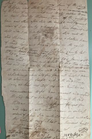 Antique 1811 Georgia Land Deed Henry Joyce William Harris Telfair County