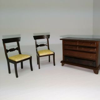 Sonia Messer Federal Period Doll House Furnature 2 Chairs Chests Of Drawer