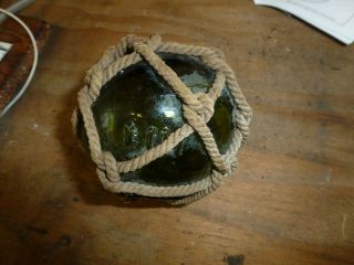 Vintage Japanese Glass Ball Fishing Float 4 " Marked - Iiii - With Rope