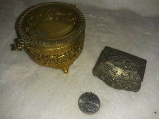 2 Small Vintage Antique Jewelry Or Ring Boxes.  Small Metal