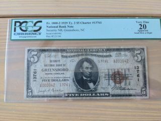 North Carolina Nc $5 Note Five Dollars Ty2 Greensboro Rare Pmg 20 13761
