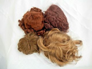 4 Vintage Doll Wigs Size 8,  10.  5 & 12 Mohair & Acrylic Brown,  Red - Ish Brown