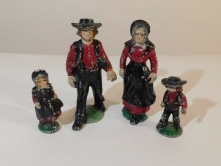 Antique Lead Figurines Early Settler Family Group,  Set Of 4,  Patina