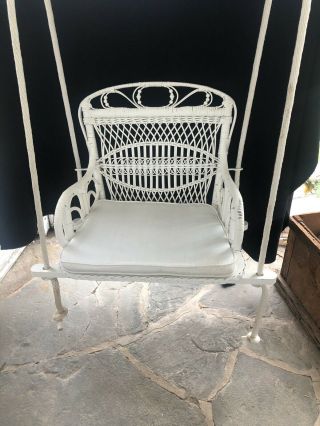 Vintage Child Size White Real Wicker Rattan Swing Chair Photography Prop