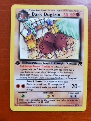 1st Edition Dark Dugtrio 23/82 Team Rocket Non - Holo Pokemon Card Near