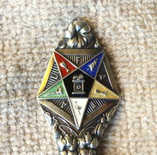 Sterling Silver Enamel Spoon,  Masonic Order Of Eastern Star " Worthy Matron " 1923