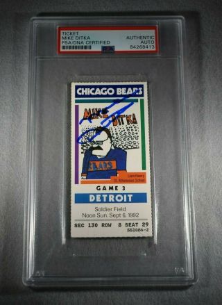 Rare 1992 Mike Ditka Signed Game Ticket - Soldier Field - Chicago Bears - Psa