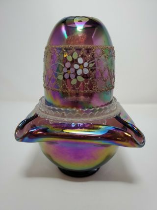Fenton Carnival Glass 3 Piece Purple Fairy Lamp Euc Htf Rare