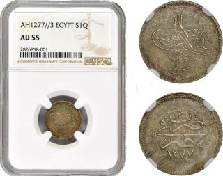 Egypt - Ottoman,  Silver 1 Piastre Sultan Abdul Aziz 1277/3 Ah Ngc Au 55,  Rare