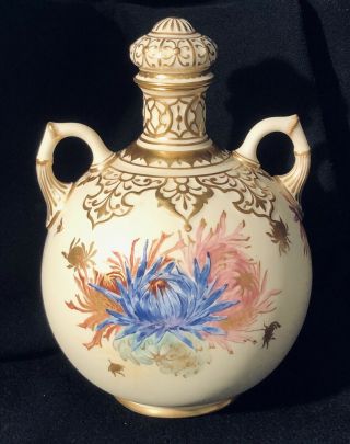 Antique Persian Royal Crown Derby Cologne Bottle Porcelain Enameled Flowers Gold