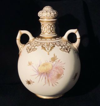 Antique Persian Royal Crown Derby Cologne Bottle Porcelain Enameled Flowers Gold 2