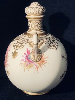 Antique Persian Royal Crown Derby Cologne Bottle Porcelain Enameled Flowers Gold 3