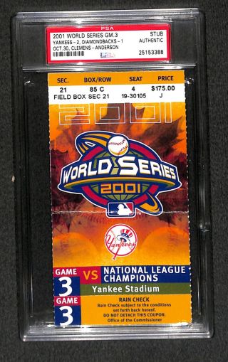 2001 World Series Game 3 Ticket Yankees Stadium George W Bush 1st Pitch Psa Rare