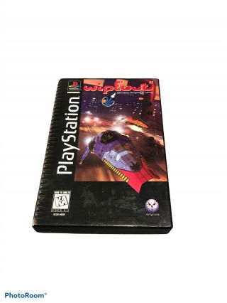 Playstation 1 Wipeout Disc & Instruction Booklet Black Label Long Box Rare Comp