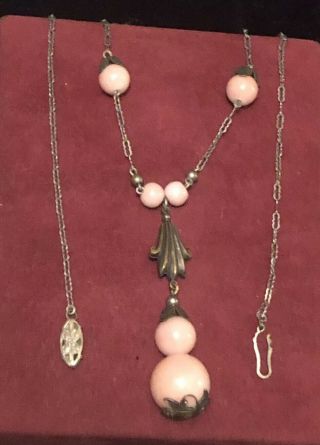 Sweet Delicate Antique Art Deco Glass Bead Vintage Necklace 14” Chain