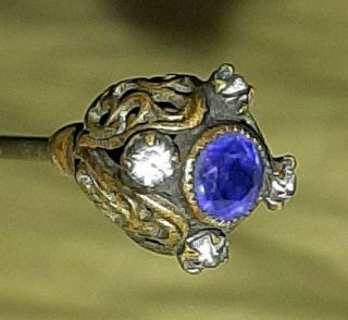 Antique Hat Pin Faceted Blue Glass Rhinestones Long Vintage Victorian Edwardian
