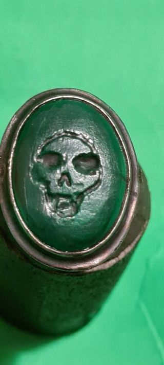 Antique Victorian Silver Ring Memento Mori With Skull And Stone