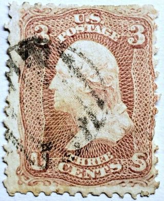 Rare Grilled 1867 George Washington 94 3 Cent Red Us Stamp Nat 