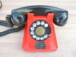 Vintage Antique Red Rotary Dial Telephone Western Electric Bell System Bakelite