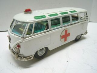 Rare 1958 Bandai Tin Battery Op.  Vw Ambulance W/ Lighted Turn Signals.  Nrs