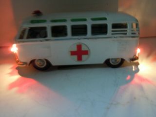 Rare 1958 Bandai Tin Battery Op.  VW Ambulance w/ Lighted Turn Signals.  NRS 3