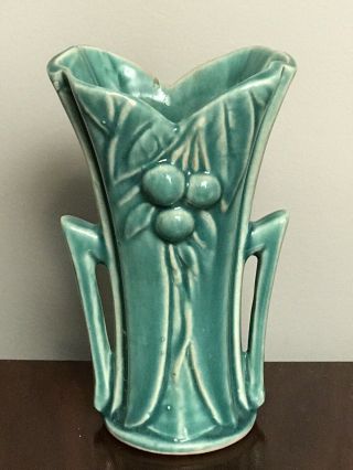 Antique Unbranded Art Pottery Small Vase Dark Turquoise Art Deco 6”