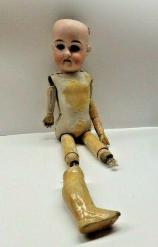Antique Bisque Wood Doll Made In Germany Artist Signed Sleepy Eye