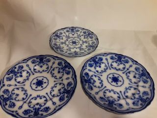 3 Antique Flow Blue Plates Conway Semi - Porcelain Wharf Pottery England