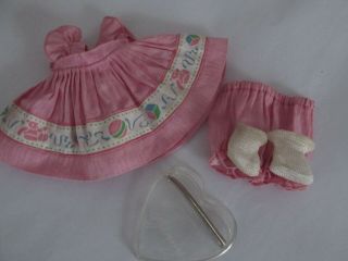 Vintage Vogue Ginny Doll Outfit Dawn 30 - Dress,  Fat Socks,  Panty,  Heart Stand