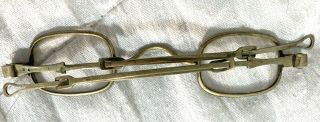 1840 - 80 Antique Eyeglasses Rectangular Lens Crank Bridge Brass Telescoping Arms