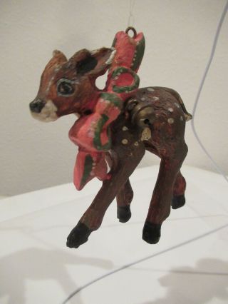 Vintage House Of Hatten Baby Deer Christmas Ornament With Jingle Bell - Rare - A