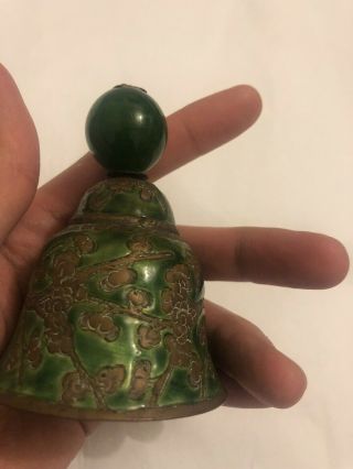 Antique Chinese Export Enamel Bell With Peking Glass Finial