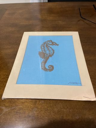 Jim Tillett Vintage Silk Screen Print Hand Painted Canvas Signed,  Seahorse